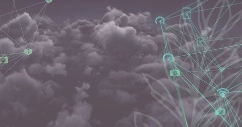 Digital Network Icons Floating Over Cloudy Sky - Download Free Stock Images Pikwizard.com