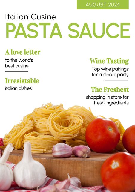 Bright image of fresh pasta ingredients. Used for food blogs, Italian recipe websites, or culinary magazines.