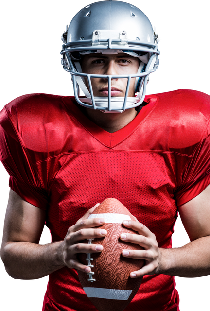 Transparent Close-up Serious American Football Player Holding Ball - Download Free Stock Videos Pikwizard.com