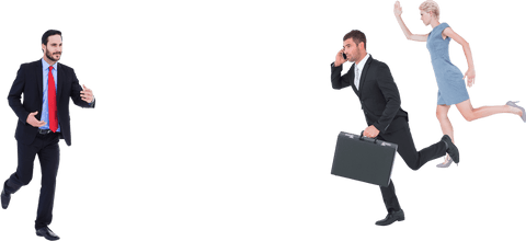 Dynamic caucasian business team on transparent background