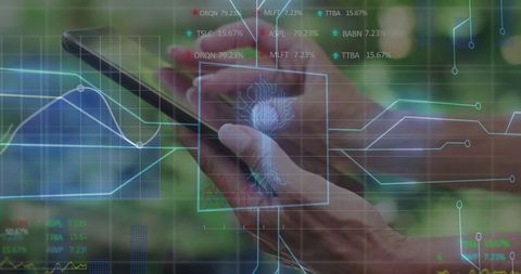 Hands Exploring Futuristic Holographic Interface on Smartphone