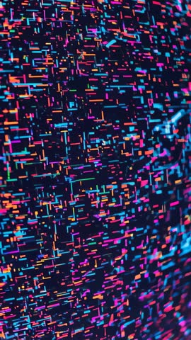 Vertical Neon Pixel Matrix Video Glowing LED Grid Shifting with Pan Blur and Flares