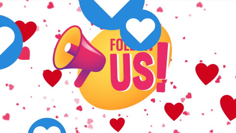 Social Media Follow Us Concept with Hearts and Megaphone