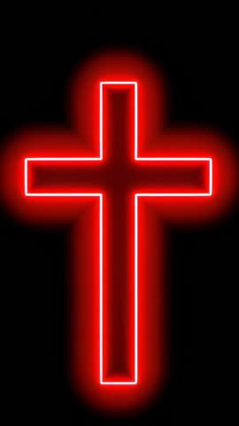 Pulsing Red Neon Cross Looping Vertical Video for Worship and Nightlife