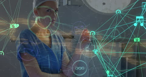 Doctor with Digital Network Overlay in Healthcare Setting