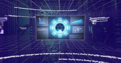 Digital Interface with Data Processing over Tech Room - Download Free Stock Images Pikwizard.com