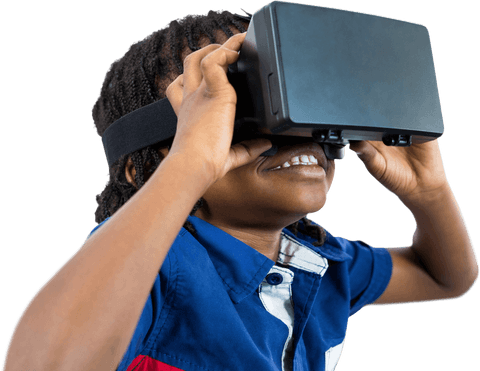 Transparent young boy enjoying virtual reality experience