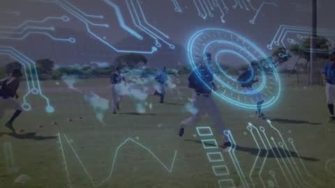 Athletes Training with Digital Data Overlays on Baseball Field