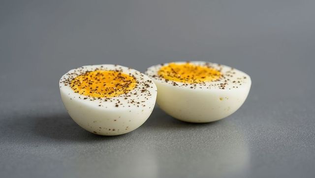 Nutrition-rich halved boiled eggs with black pepper garnish