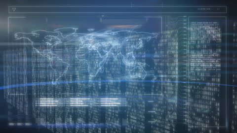 Digital World Map Data Processing in Server Room