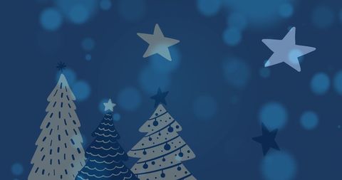 Festive Christmas Trees and Stars on Navy Blue Background