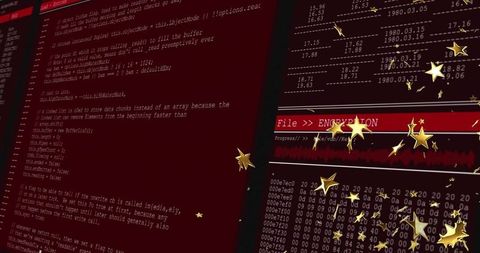 Data encryption terminal with progress bar and stars overlay