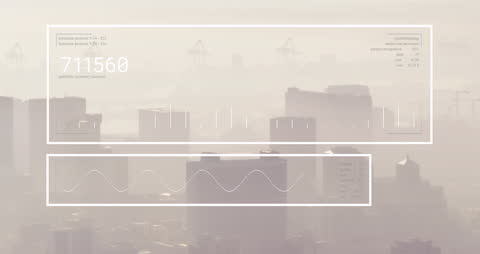 Futuristic Cityscape with Digital Overlay of Data and Analytics