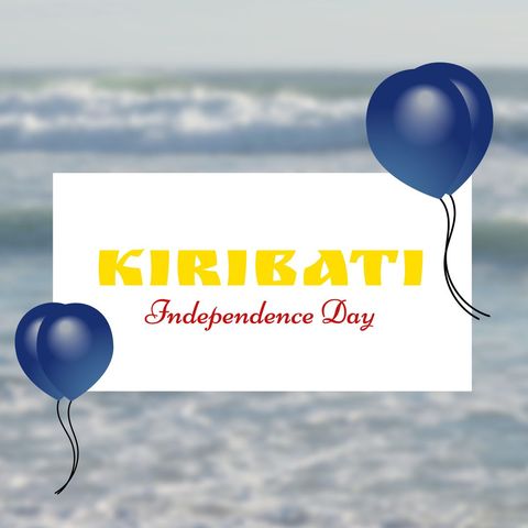 Kiribati independence day celebration with blue balloons and ocean