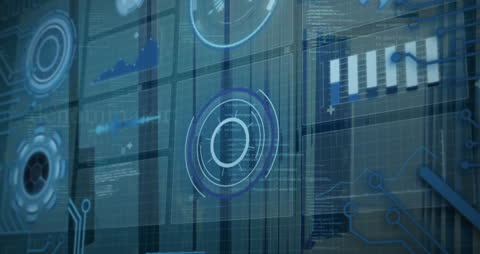 Futuristic Digital Interface with Data Analysis Panels
