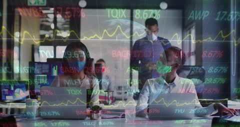 Diverse Business Team Analyzing Market Trends with Technology Overlay