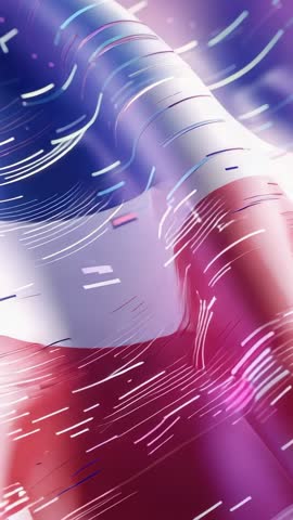 Vertical abstract tri-band flag animation rippling with dynamic light streaks and particles