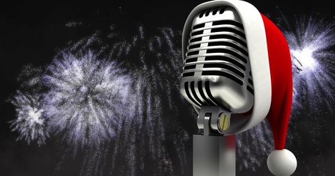 Retro Microphone with Santa Hat and Fireworks - Download Free Stock Images Pikwizard.com