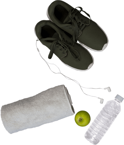 transparent fitness essentials with sports shoes and nutrition - Download Free Stock Videos Pikwizard.com