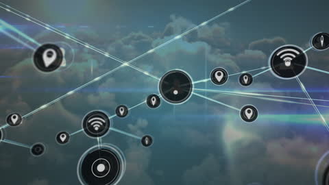 Digital Network Connecting Over Cloudy Sky