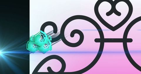 Futuristic Glitch Art with Scroll Motif and Lens Flare