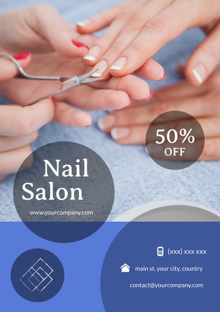Promote nail salon discounts with this manicure image. Perfect for advertising beauty and wellness services, highlighting hand care, encouraging visits to your spa or salon.