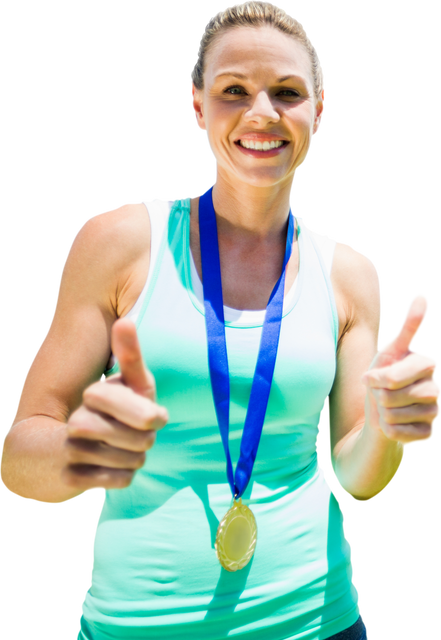 Transparent Background Smiling Sportswoman With Medal and Thumbs Up - Download Free Stock Videos Pikwizard.com