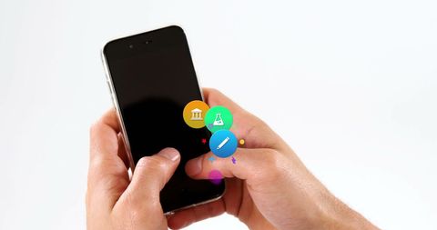 Hands Using Smartphone with Colorful Digital Icons Overlay - Download Free Stock Images Pikwizard.com