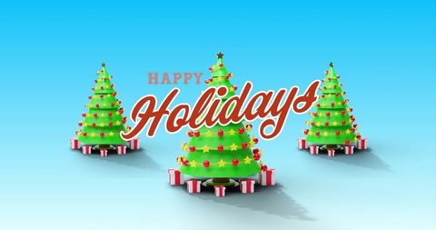 Happy Holidays Christmas Trees and Festive Decorations