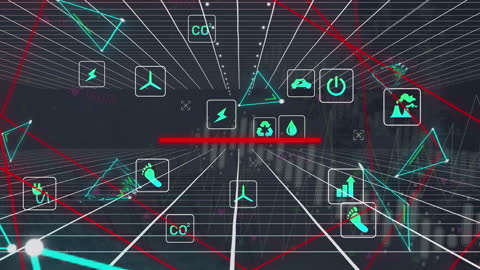 Futuristic Interface with Icons and Data Processing Elements