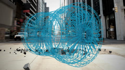 Futuristic Geometric Shapes Burst in Urban Landscape