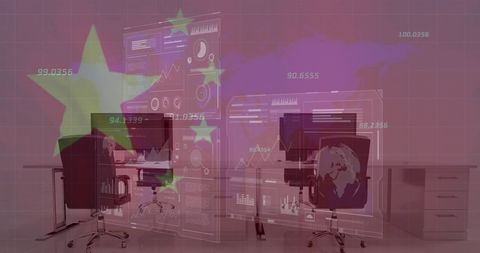 China Flag Overlay with Digital Data on Office Workstations - Download Free Stock Images Pikwizard.com