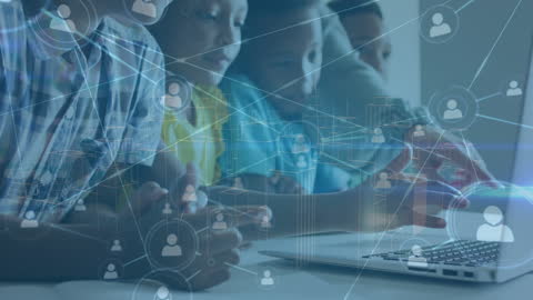 Diverse Students Collaborating with Technology and Digital Networks