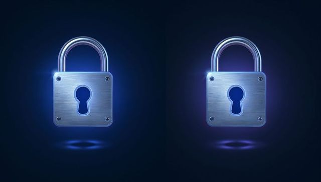 Floating Metallic Padlocks Representing Digital Security and Data Protection Concepts