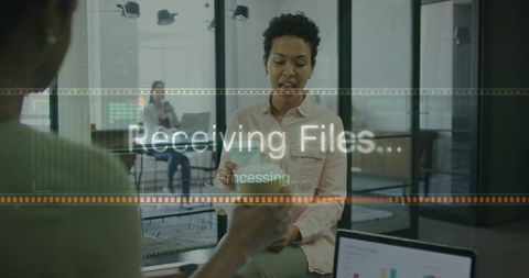 Business Team Working with Digital Data Interface in Modern Office