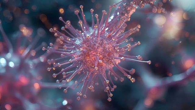 Digital art microscopic view of virus particle with spikes