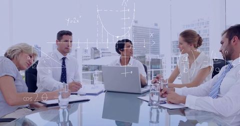 Business team collaborating over innovative solutions