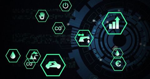 Digital Dashboard with Sustainability and Energy Icons