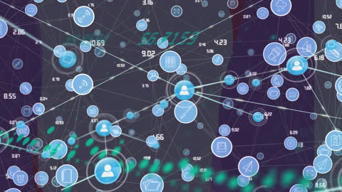 Futuristic Network of Digital Icons with Data Overlay