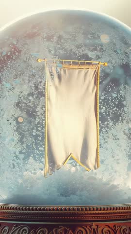 Vertical luxury banner rising inside glowing glass dome with gold trim cinematic glamour loop