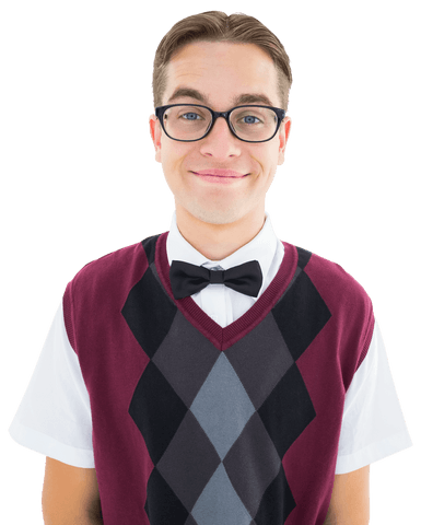 transparent smiling geeky hipster with sweater vest and glasses - Download Free Stock Videos Pikwizard.com