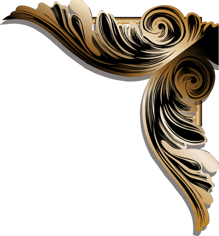 Elegant baroque corner motif with metallic scrollwork on transparent background