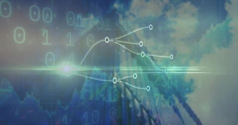 Futuristic Digital Network Visualization with Binary Nodes