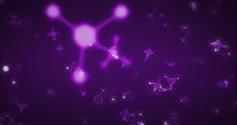 Glowing molecular structures on purple background