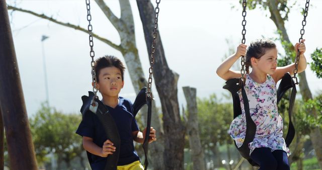 Children Enjoying Outdoor Swing in Park - Download Free Stock Images Pikwizard.com