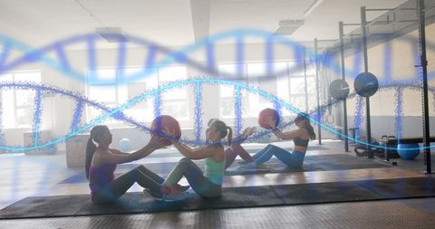 Women Exercising in Gym with Genetics Overlay - Download Free Stock Images Pikwizard.com