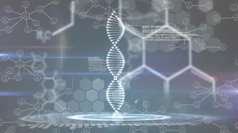 Spinning DNA Strand with Medical Data and Digital Interface Elements