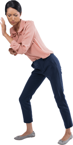 Transparent Image of Biracial Woman Leaning Against Invisible Wall