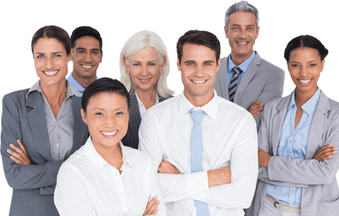 Diverse smiling business team with transparent background