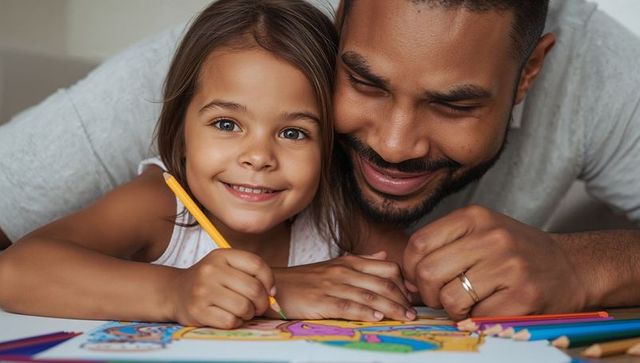 Father and daughter bonding time with coloring